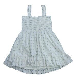Madewell Smocked Cotton Dress XL White Blue Dotted Boho Summer, NWOT